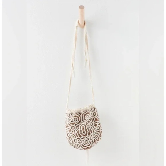 NWOT Free People Penny Beaded Pouch Bag Drawstring Cream One Size OS - Picture 1 of 9